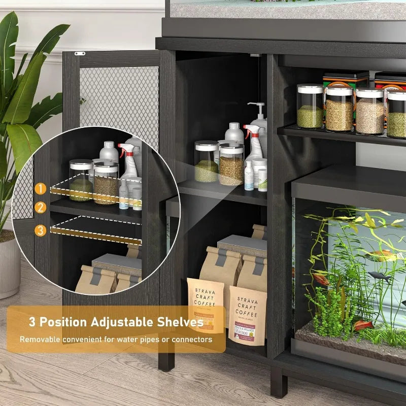 55-75 Gallon Fish Tank Stand with Power Outlet and LED Light