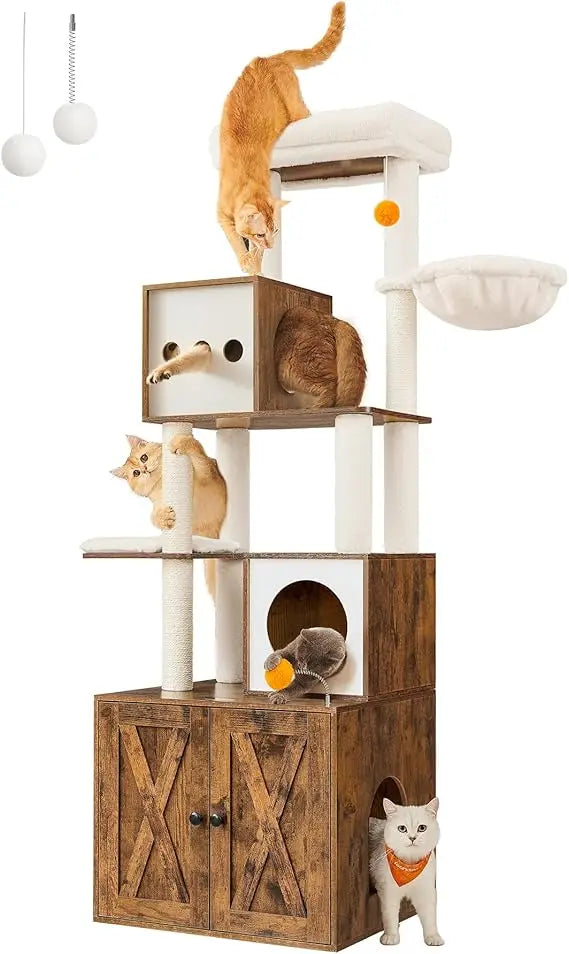 Very Feandrea Cat Tree With Litter Box Enclosure 2-in-1 Modern Cat Tower 70.8 Inch Tall Condo