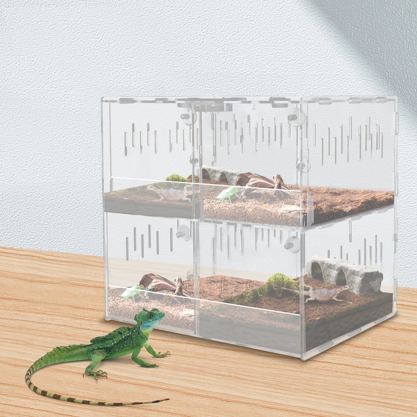 4-Grid Reptile Large Terrarium Acrylic Tank with Thermometer