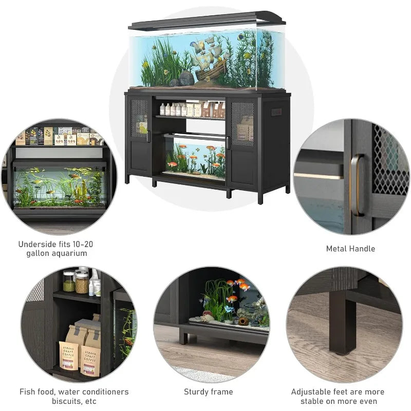 55-75 Gallon Fish Tank Stand with Power Outlet and LED Light