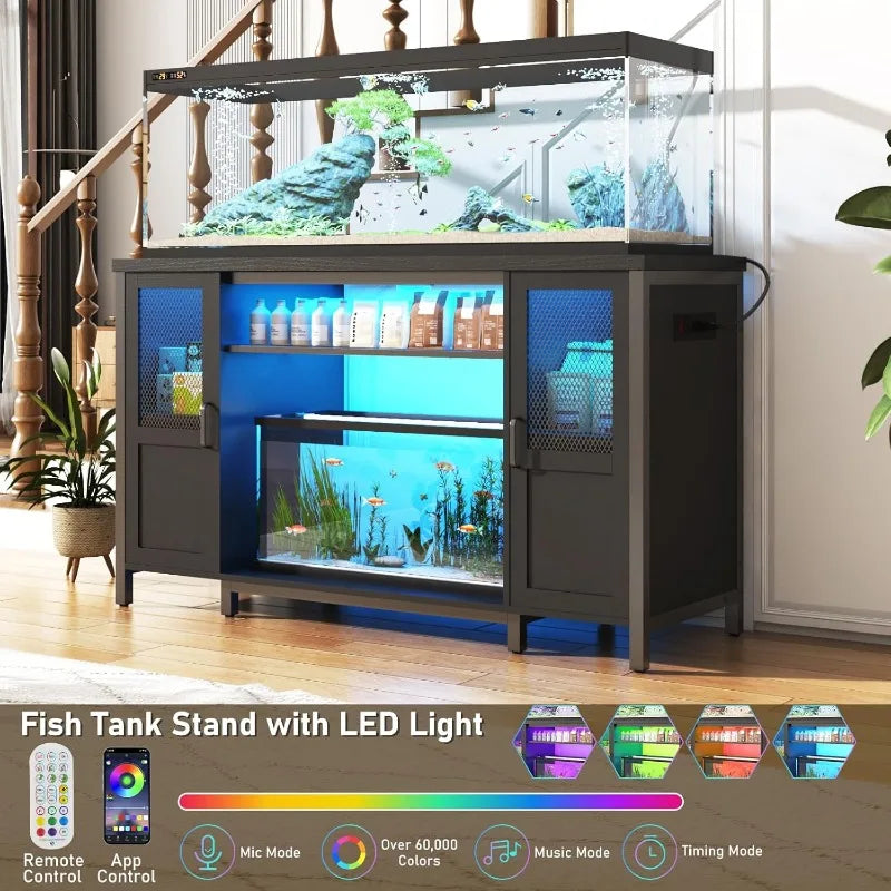 55-75 Gallon Fish Tank Stand with Power Outlet and LED Light