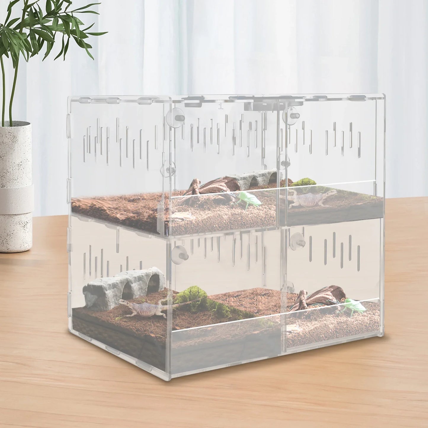 4-Grid Reptile Large Terrarium Acrylic Tank with Thermometer