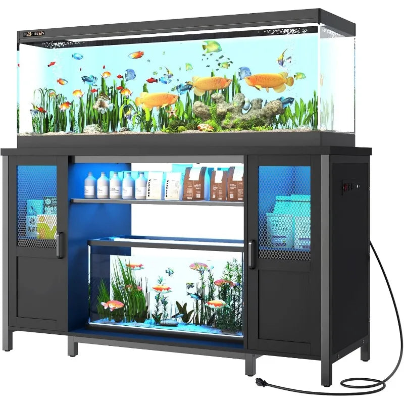 55-75 Gallon Fish Tank Stand with Power Outlet and LED Light