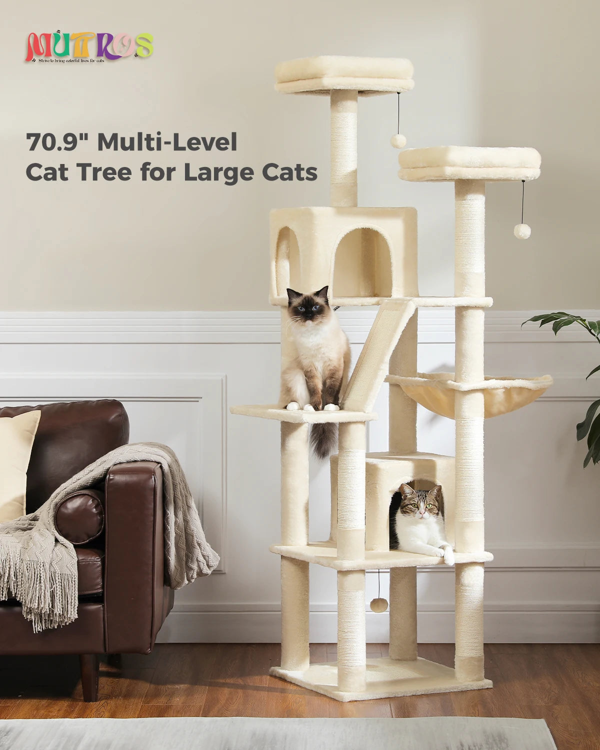 Large Cat Tree Tall Cat Tower for Indoor Cats Multi-Level