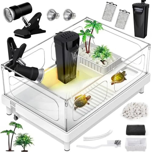 Acrylic Turtle Tank Starter Kit Tank Light Filter Basking Platform 2.56 Gallon