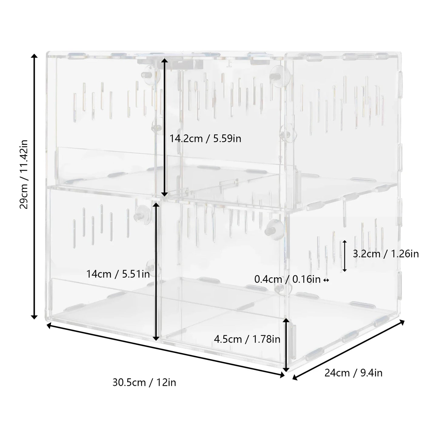 4-Grid Reptile Large Terrarium Acrylic Tank with Thermometer