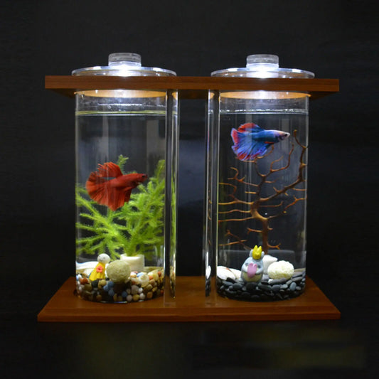 Glass Betta Fish Tank Bamboo Base
