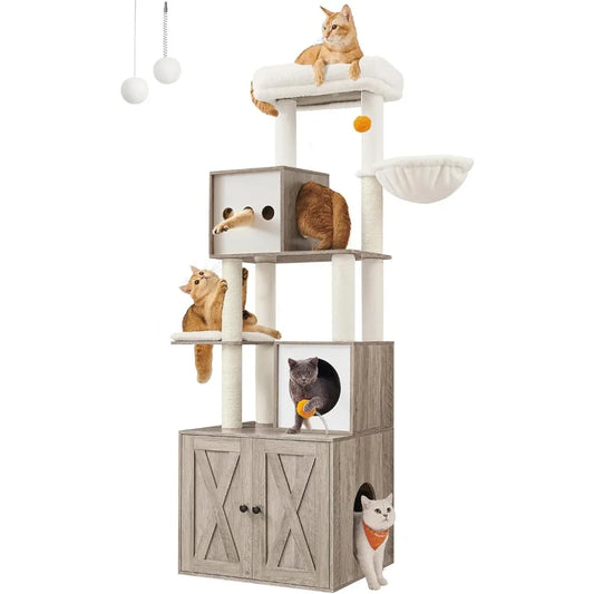 Very Feandrea Cat Tree With Litter Box Enclosure 2-in-1 Modern Cat Tower 70.8 Inch Tall Condo
