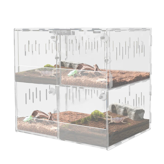 4-Grid Reptile Large Terrarium Acrylic Tank with Thermometer